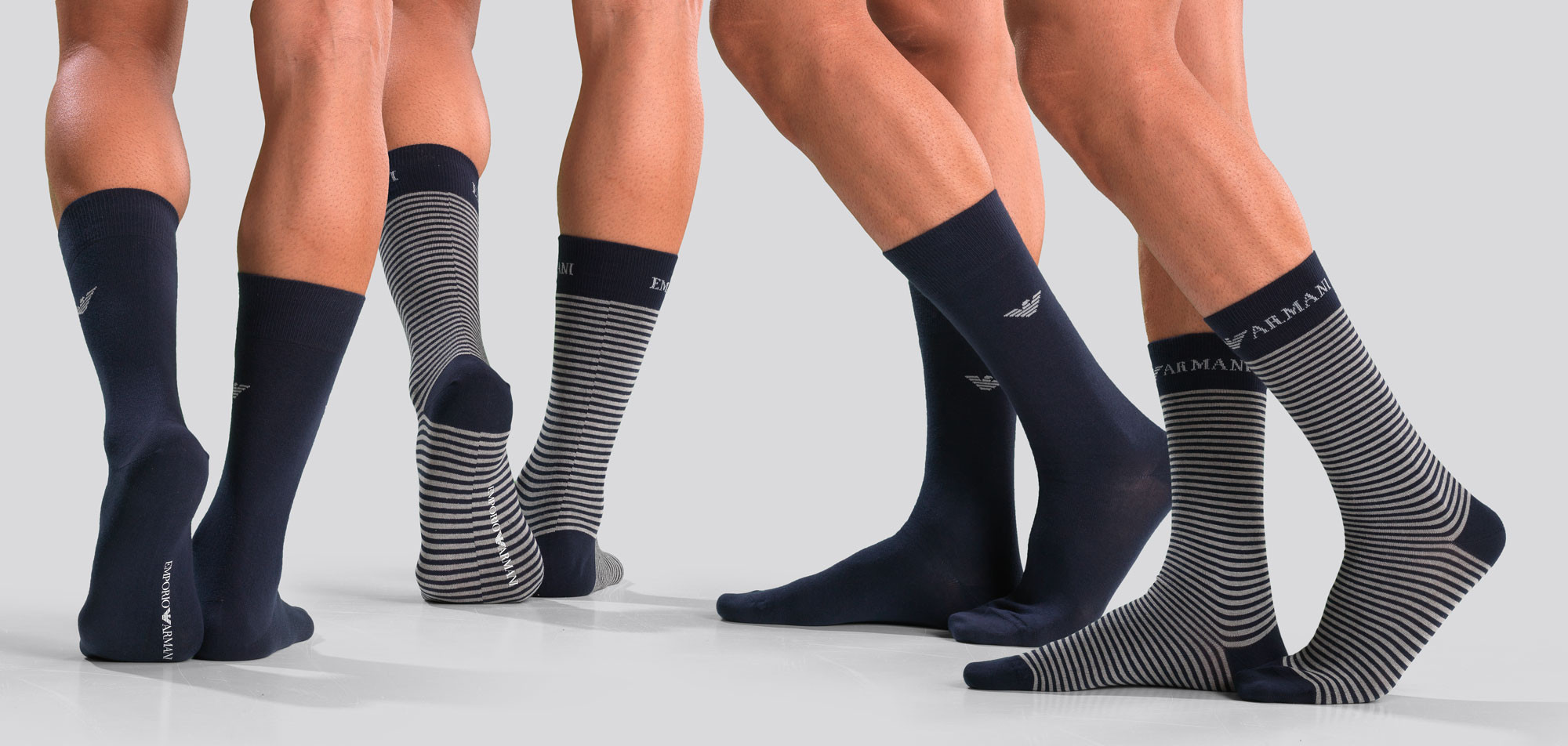 Emporio Armani Striped Stretch Cotton Socks 2-Pack CC114,
