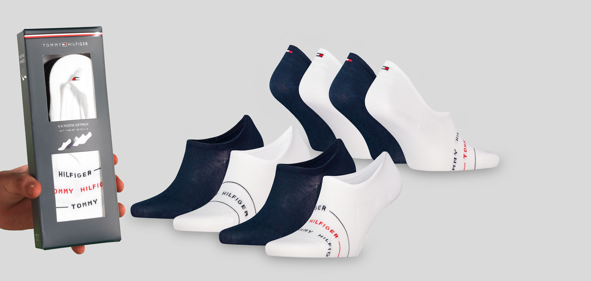 Tommy Hilfiger Footie Socks 4-Pack 299 Branded Stripe Giftbox,